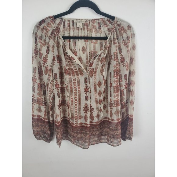 Lucky Brand Tops - Lucky Brand Blouse XS Womens Long Sleeve V Neck Button Front BOHO Brown